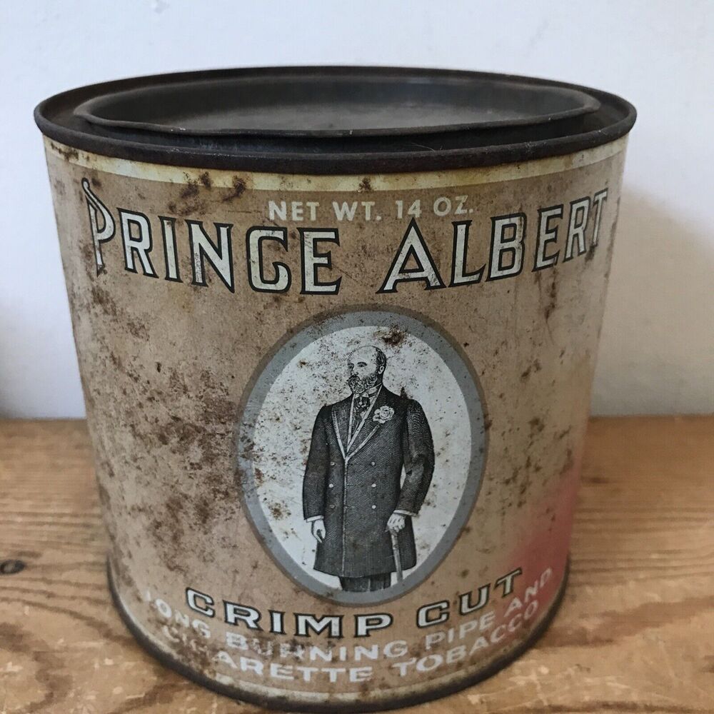 Vtg Antique Rustic Primitive Prince Albert Rusty Virginia Farmhouse Tin Can 5"